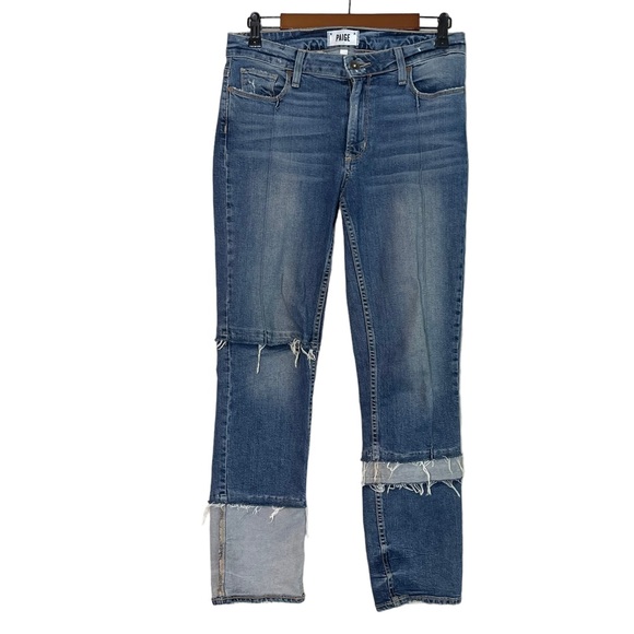 Paige Jacqueline Straight Distressed Patchwork Cropped Jeans size 27 - Picture 3 of 14